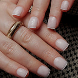 White micro French nails. Extra Short square nails. Reusable nail extensions. White on white French. 