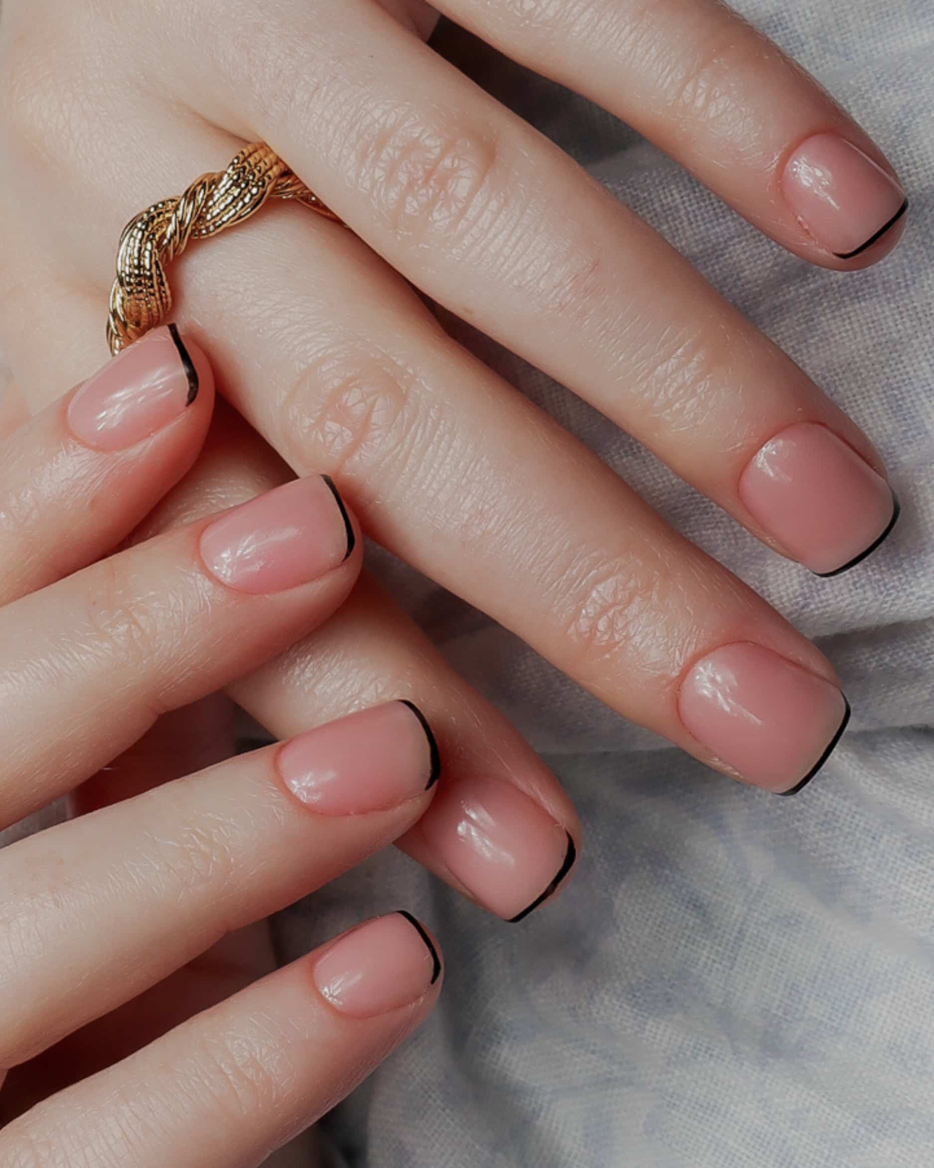 Micro black French. Extra short nails. Reusable nail extensions. Micro French nails. 