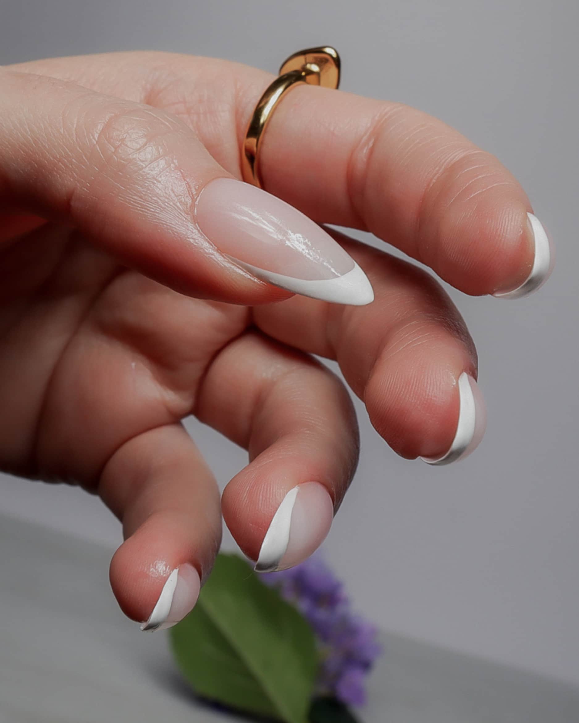 White French nail art by Inglass Nails. Reusable nail extensions. 
