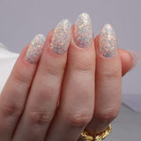 Glitter nails. Encapsulated glitter. Reusable nail extensions. 