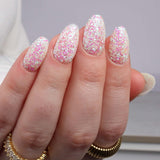 Glitter nails. Encapsulated glitter. Reusable nail extensions. 