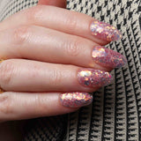 Glitter nails. Encapsulated glitter. Reusable nail extensions. 