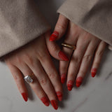 Striped Nails designed. Red striped nails. Fall nail extensions. Reusable nail extensions by Inglass Nails. 