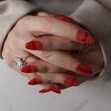 Striped Nails designed. Red striped nails. Fall nail extensions. Reusable nail extensions by Inglass Nails. 