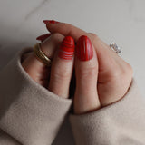Striped Nails designed. Red striped nails. Fall nail extensions. Reusable nail extensions by Inglass Nails. 