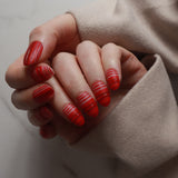 Striped Nails designed. Red striped nails. Fall nail extensions. Reusable nail extensions by Inglass Nails. 