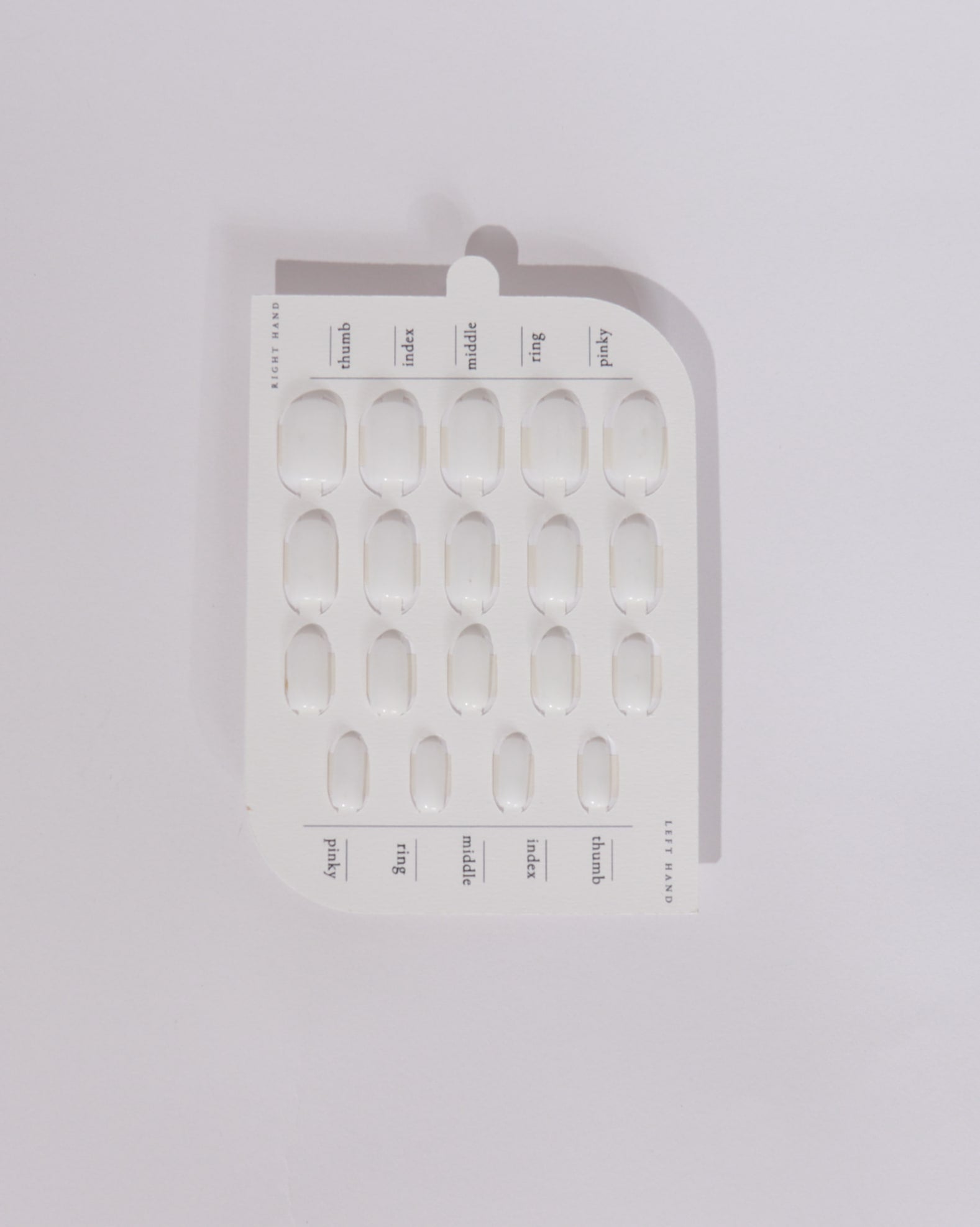 The Sizing Swatches for Inglass Nails. 19 Nail extensions swatches in gray and white background. 