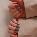 Soft taupe glitter nails by Inglass nails 