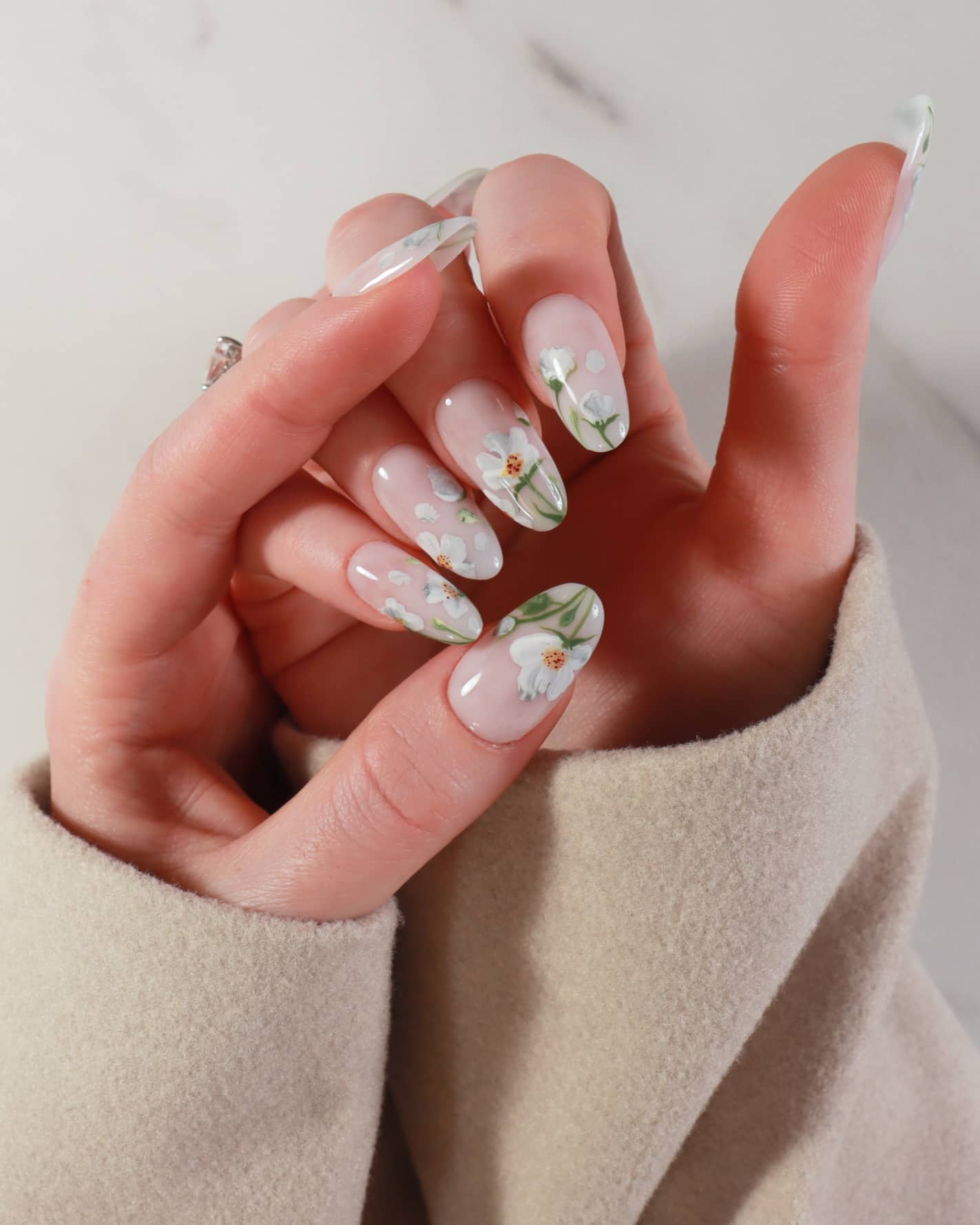 white handpainted flowers