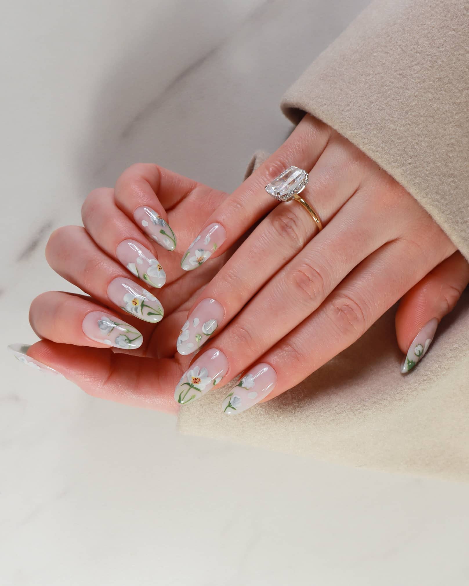 white handpainted flowers