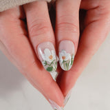 white handpainted flowers