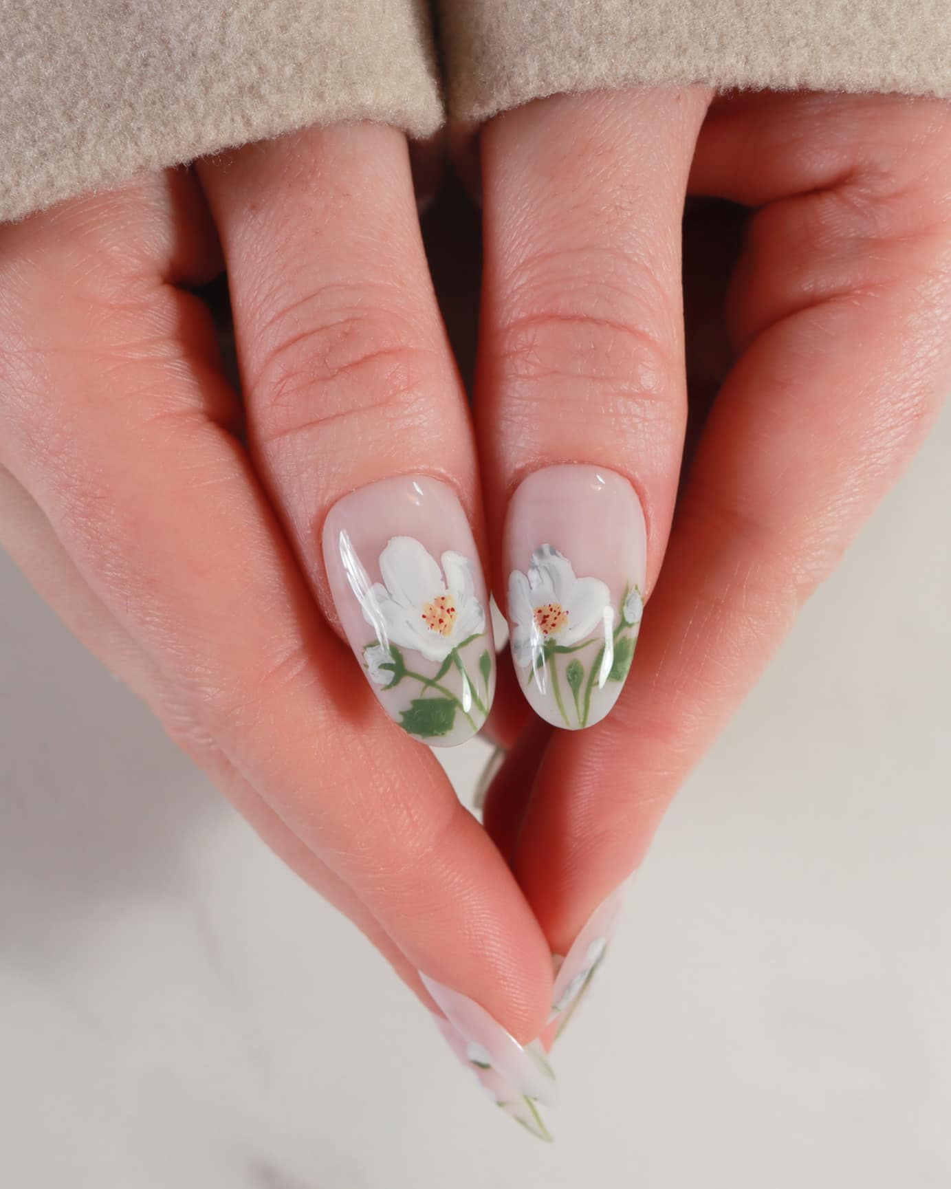 white handpainted flowers