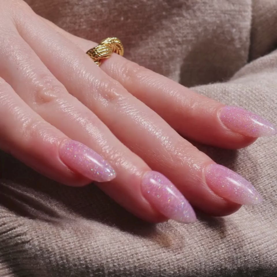 Glitter nails. Encapsulated glitter. Reusable nail extensions. 