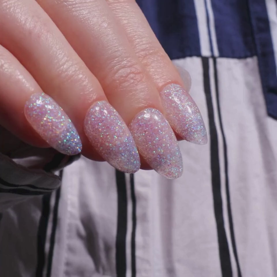 Glitter nails. Encapsulated glitter. Reusable nail extensions. 