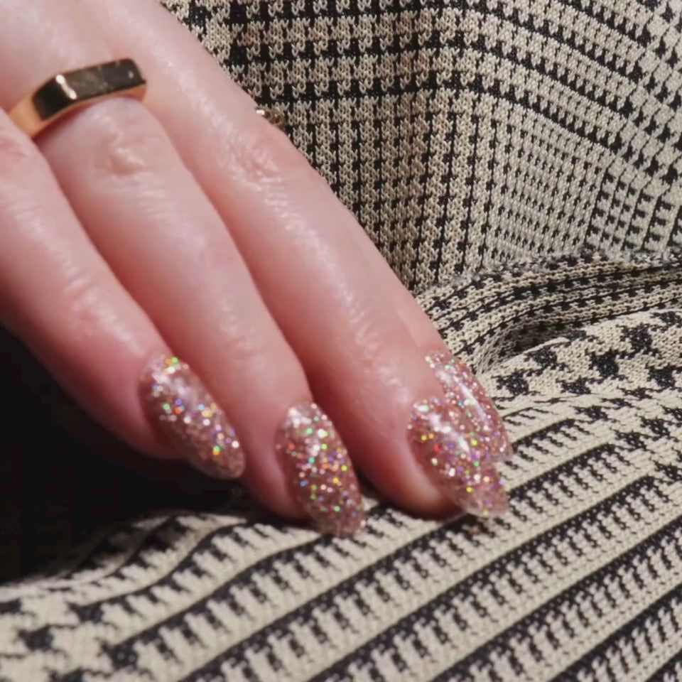 Glitter nails. Encapsulated glitter. Reusable nail extensions. 